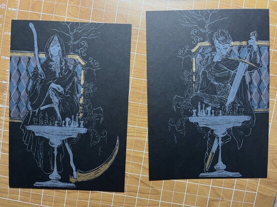 Same prints from the second image, put separately on the paper trimming board.